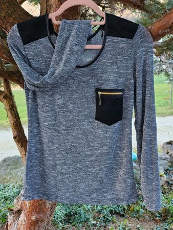 Shirt Langarm mit Rundhals,grau-schwarz melliert,Gr.S,NEU