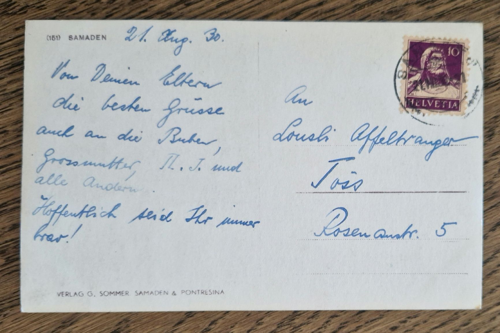 Cartoline postali: Samaden 1930 – Usato da Ebikon venduto da Donar50 1