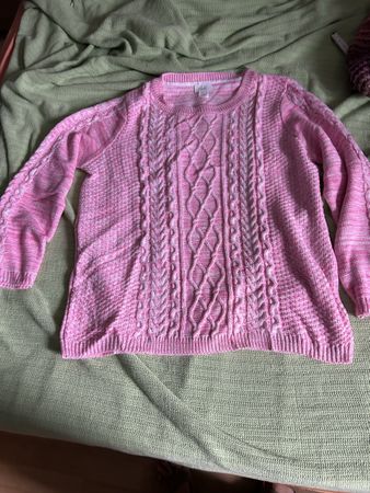 Warmer Damen Pullover rosa weiss gestrickt guter Zustand