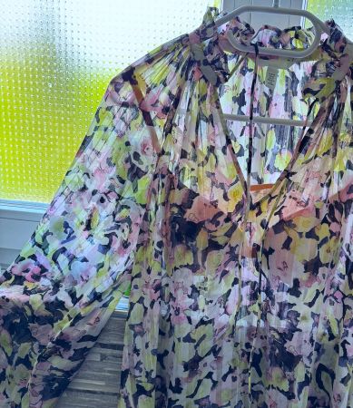 H&M Schluppen Bluse Trompetenärmel bunt S/M Leo Blumen