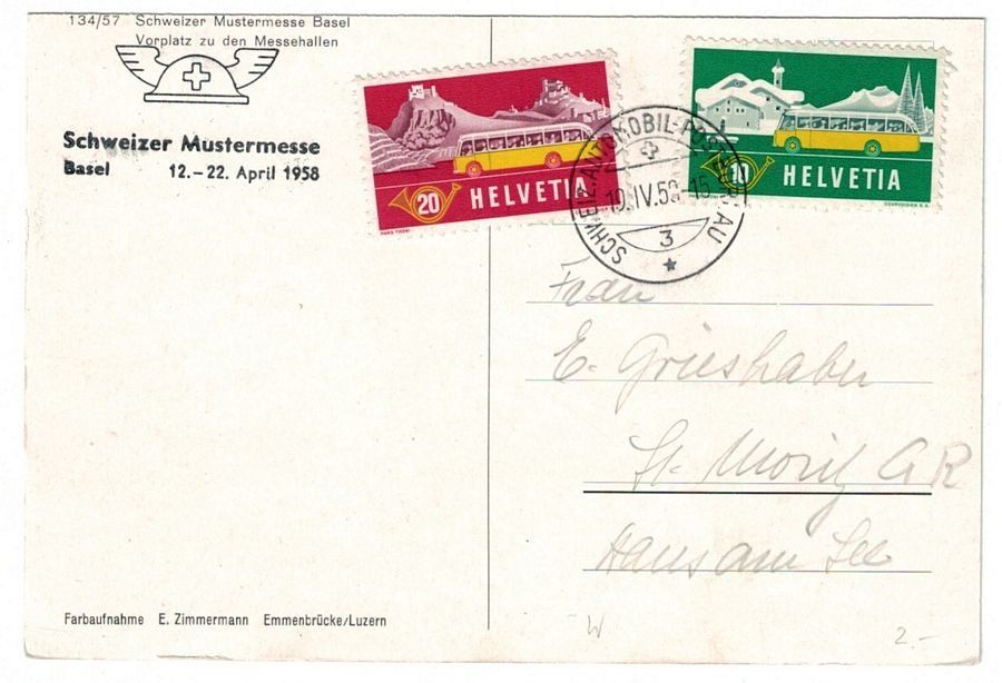 Cartoline postali: Basel, Schweizer Mustermesse, belebt, Trams, gel. 1958 – Usato da Frauenfeld venduto da POML 1