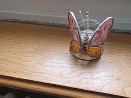 Schmetterling Teelichthalter Deko Glas Rosa Frühling