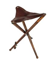 Jagdstuhl - Klappbarer Dreibeinhocker, Holz-/Leder - TOP