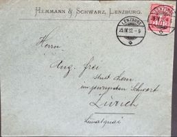 Schweiz Brief 1892 Lenzburg 10 Rp Firmenbrief Zürich
