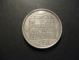 1936  5.- Fr   Pro Patria  Superbe pièce  Superbe qualité
