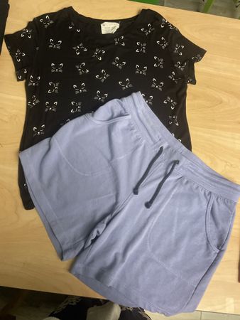 Sommer Set: T-Shirt mit Katzenmuster & Shorts, Gr. S
