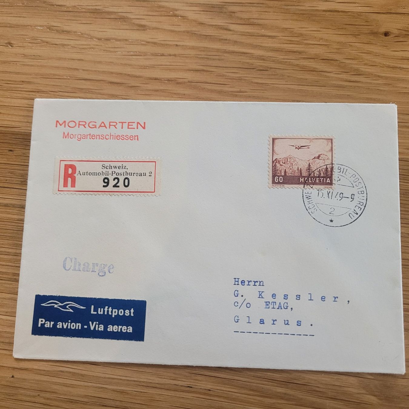 Tous les timbres: Luftpost Brief 1949 Chargé Glarus Morgartenschiessen – D'occasion à Biel/Bienne par Destockweb