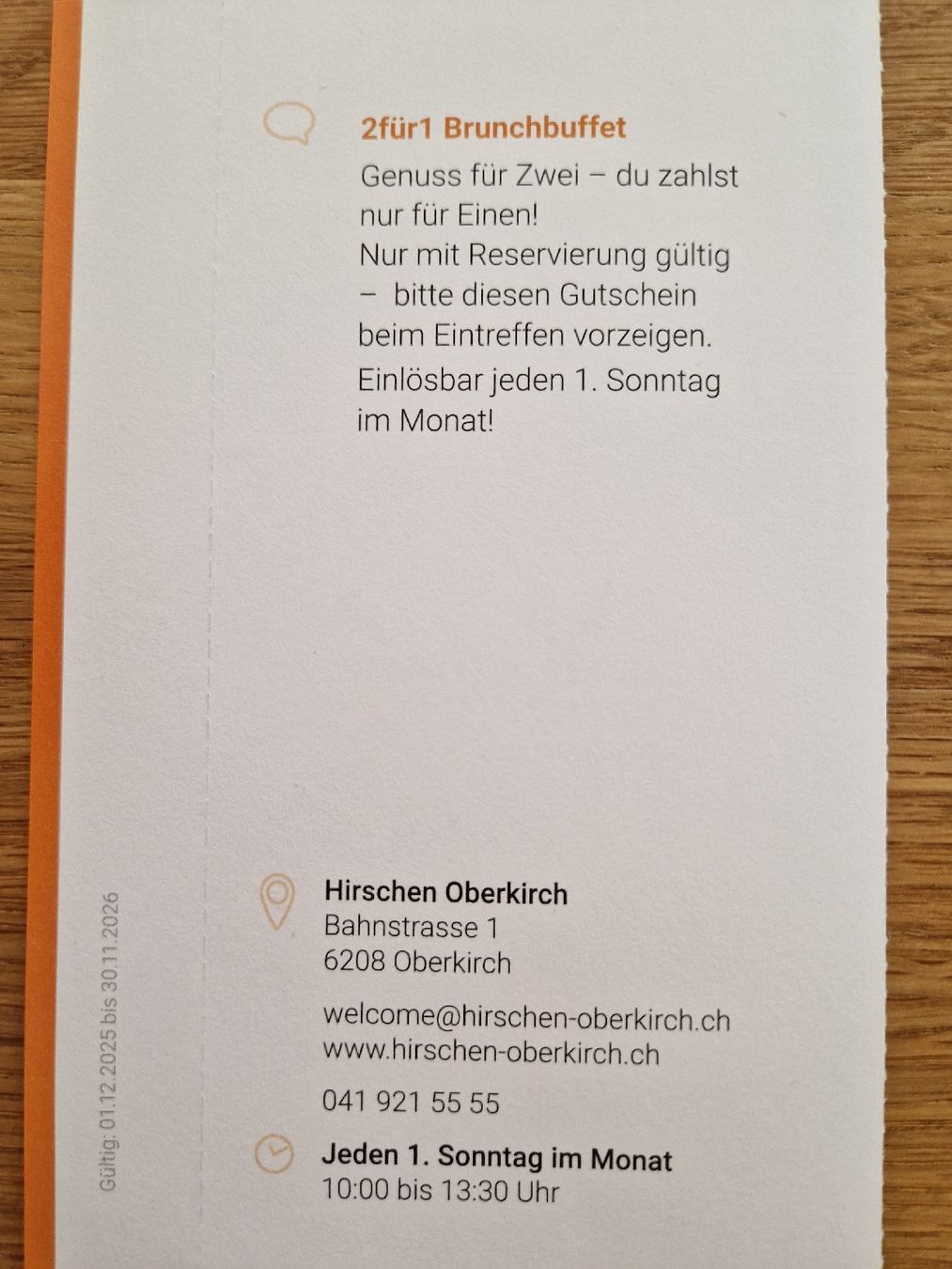 Buoni: 2für1 Hirschen Oberkirch, Brunchbuffet  – Nuovo e nell'imballaggio originale da Kulmerau venduto da Doene7 1