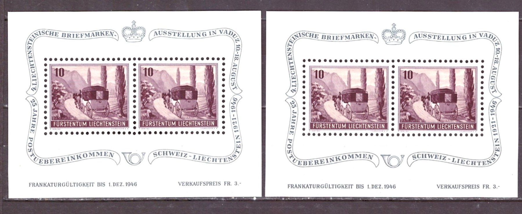 Alle Briefmarken: # 2 --- LIECHTENSTEIN KUTSCHENBLOCKS POSTFRISCH – Neu (gemäss Beschreibung) aus Dübendorf von Piero2