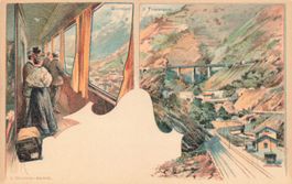 Giornico TI Gotthardbahn und Tourniquet Litho Bahn