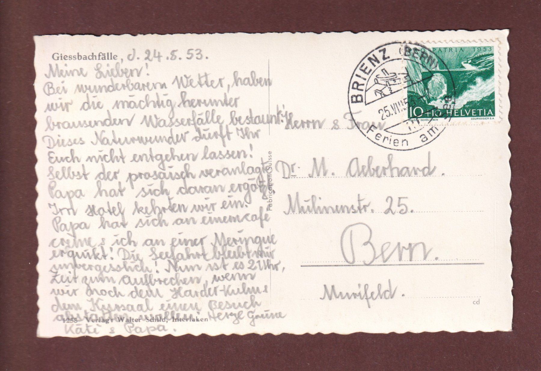Ansichtskarten: GIESSBACHFÄLLE - 1953 – Gebraucht aus Pully von nicecards-shop 1