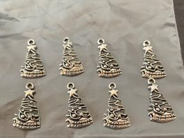 ANHÄNGER CHRISTBAUM silb. SCHMUCK BASTELN  /  8 Stück / NEU