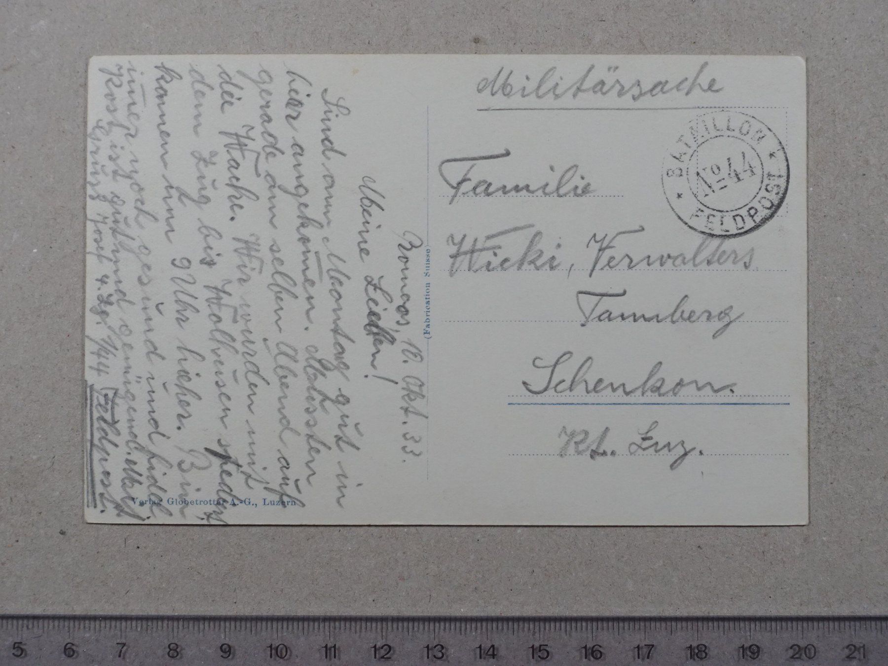 Cartoline postali: Romoos, Blick nach Holzwegen, Feldpost BATAILLON No. 44 – Usato da Lenzburg venduto da fh1 1