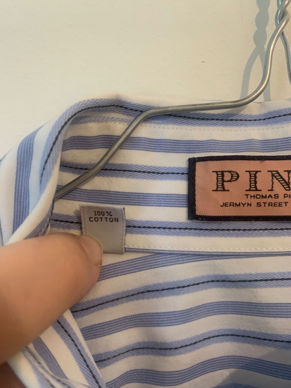 Camicette: Thomas Pink Bluse, Blau & Weiß Gestreift, 100% Baumwolle – Usato da Verbier venduto da pat_q5hr 2
