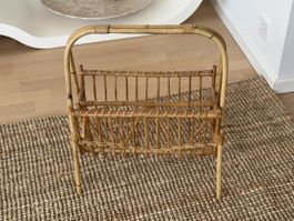 Vintage 50s 50er Rattan Bambus Zeitschriftenständer Ständer