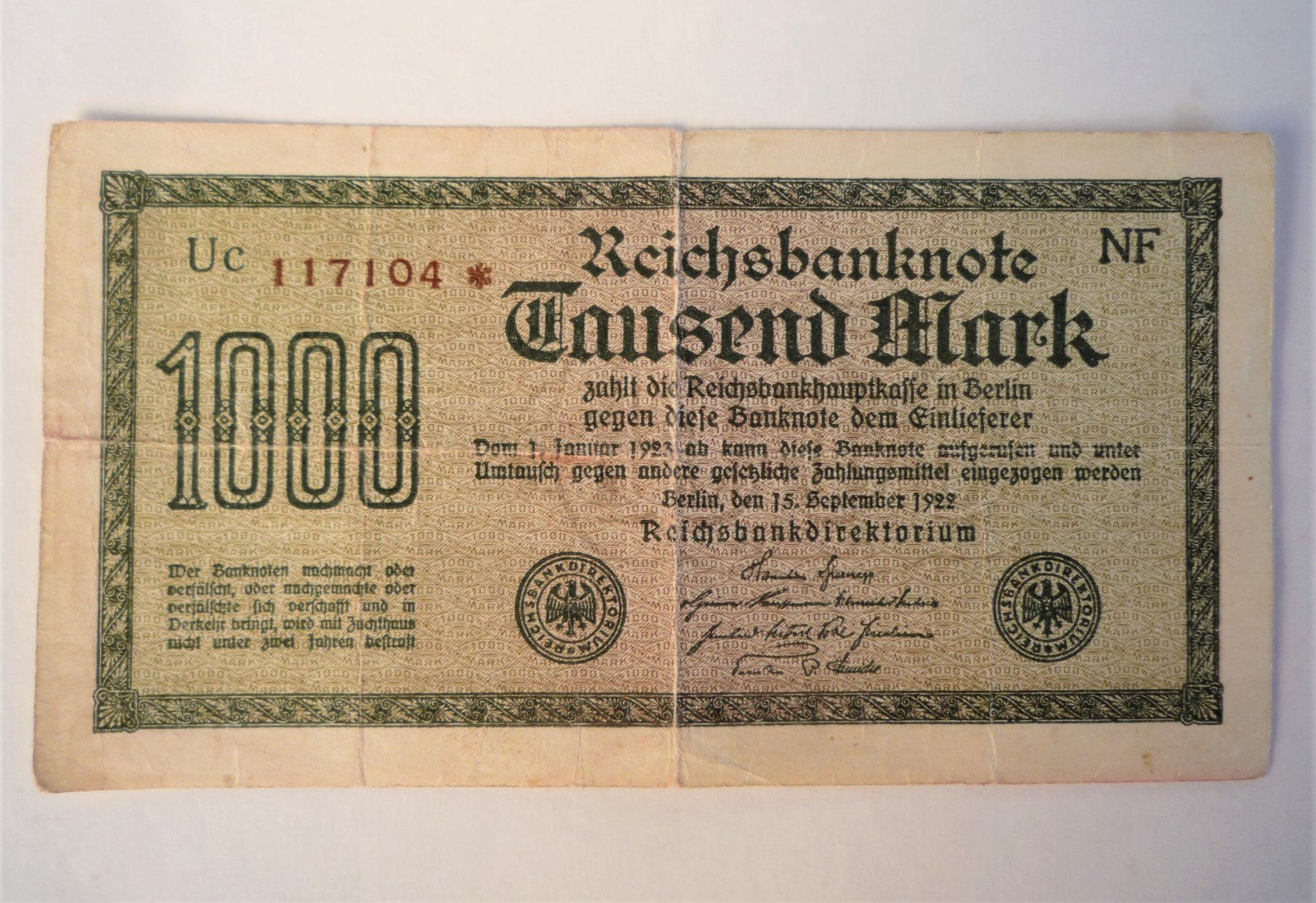Banconote: 1000 Mark Reichsbanknote – Usato da Rafz venduto da Sonnenblume305