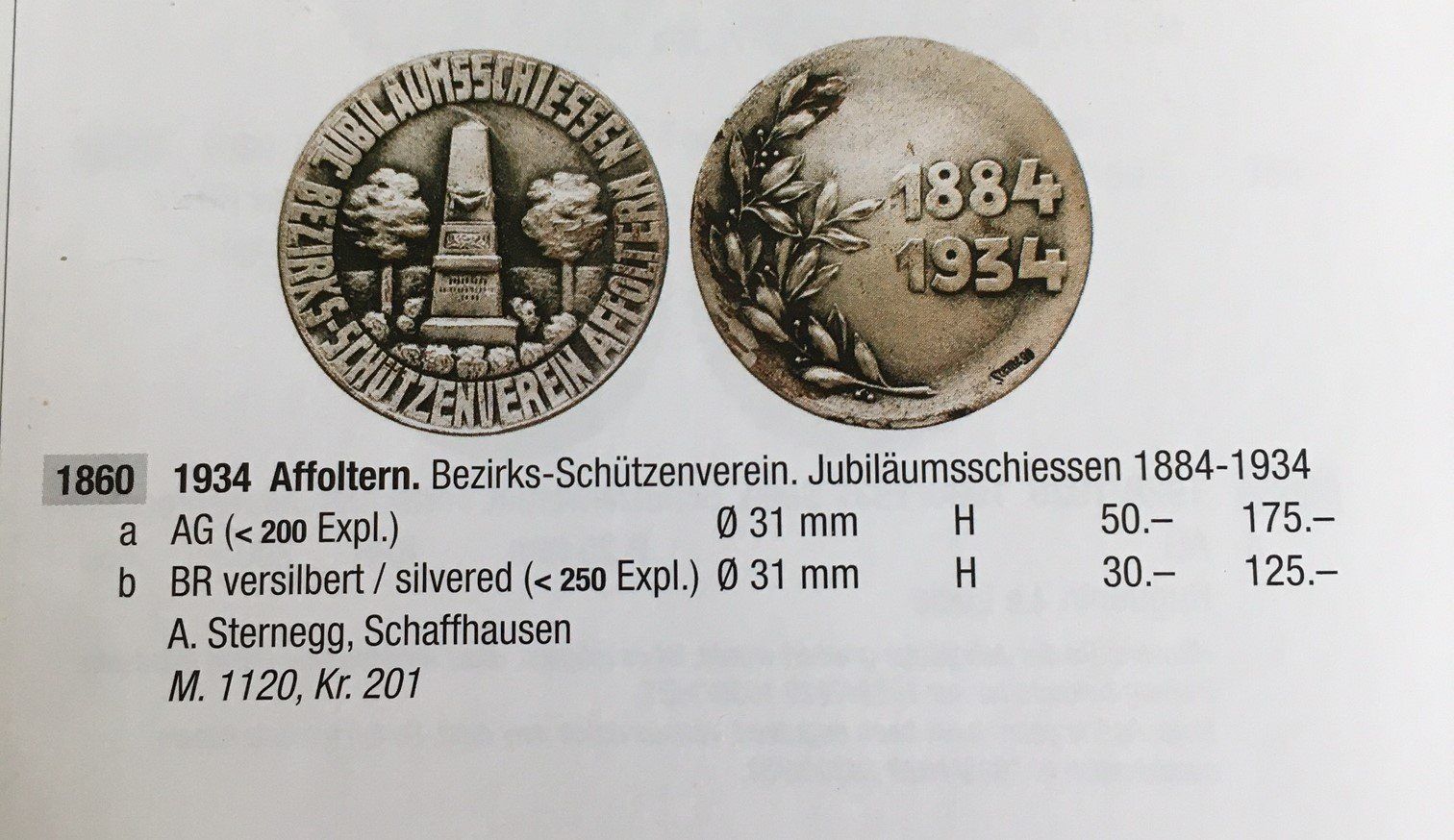 Medaillen: 1934 Schützenmedaille Affoltern ZH – Gebraucht aus Kirchberg SG von Z-Collection 2