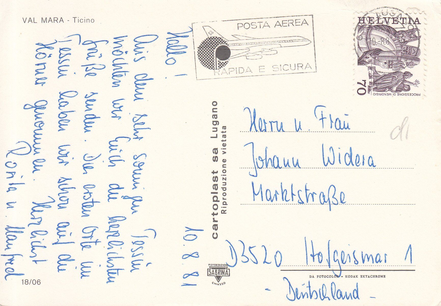 Cartoline postali: Val Mara 1981 – Usato da Bürglen TG venduto da StampGraf 1