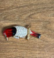 Vintage Brosche Vogel Strass rot goldig Modeschmuck Top!