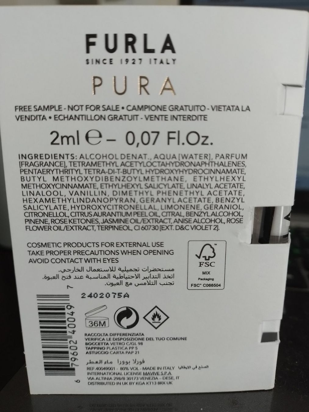 Furla Profumi & Eau de Toilette: Pura Furla EDP  Parfümmuster – Nuovo e nell'imballaggio originale da Flums venduto da Inna77 2