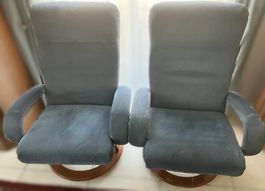 2x HUKLA / Himolla Stil Premium Relaxsessel Blau-Grau