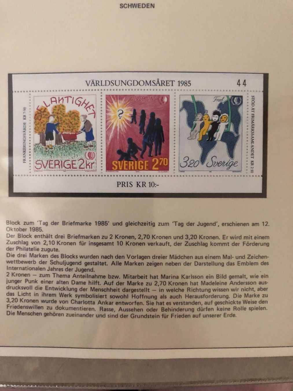 Tutti i francobolli: Block Schweden 1985, "Tag der Briefmarke", Postfrisch – Nuovo e nell'imballaggio originale da Landquart venduto da interesse63 1