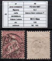 1867 HELVETIE ASSISE SBK 43 pap. blanc 50 Rp Lila cv 100 CHF