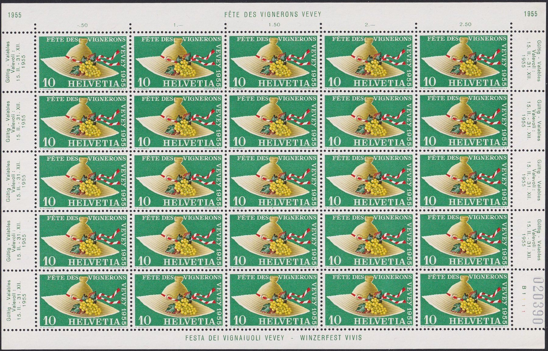 Tous les timbres: 1955, Nr.320-323 Bogen +Plattenfehler, postfrisch **. 295.- – D'occasion à Sursee par Luzernerraute 3