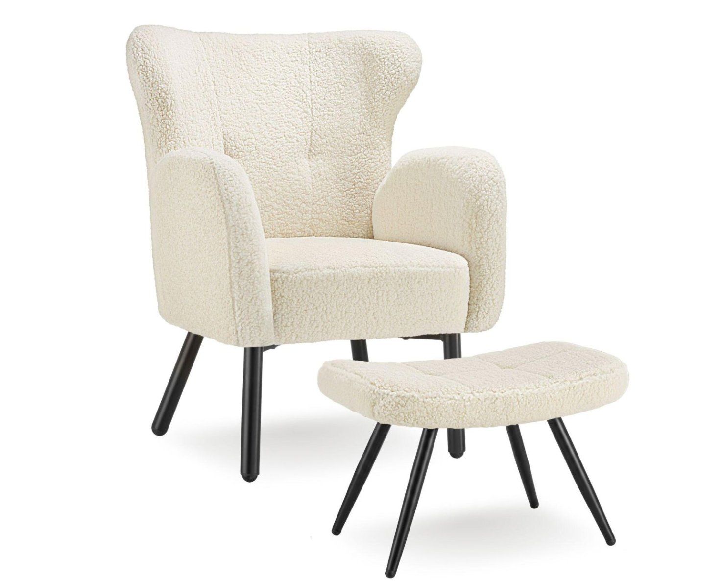 Sessel: Sessel mit Hocker Vänersborg Bouclé creme/schwarz – Neu (gemäss Beschreibung) aus Steinhausen von Retourenprofis 1
