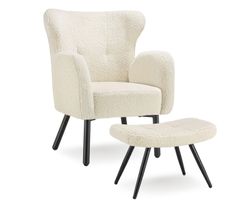 Sessel mit Hocker Vänersborg Bouclé creme/schwarz