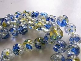 Perlen Glas 8mm blau-gelb  1 Strang