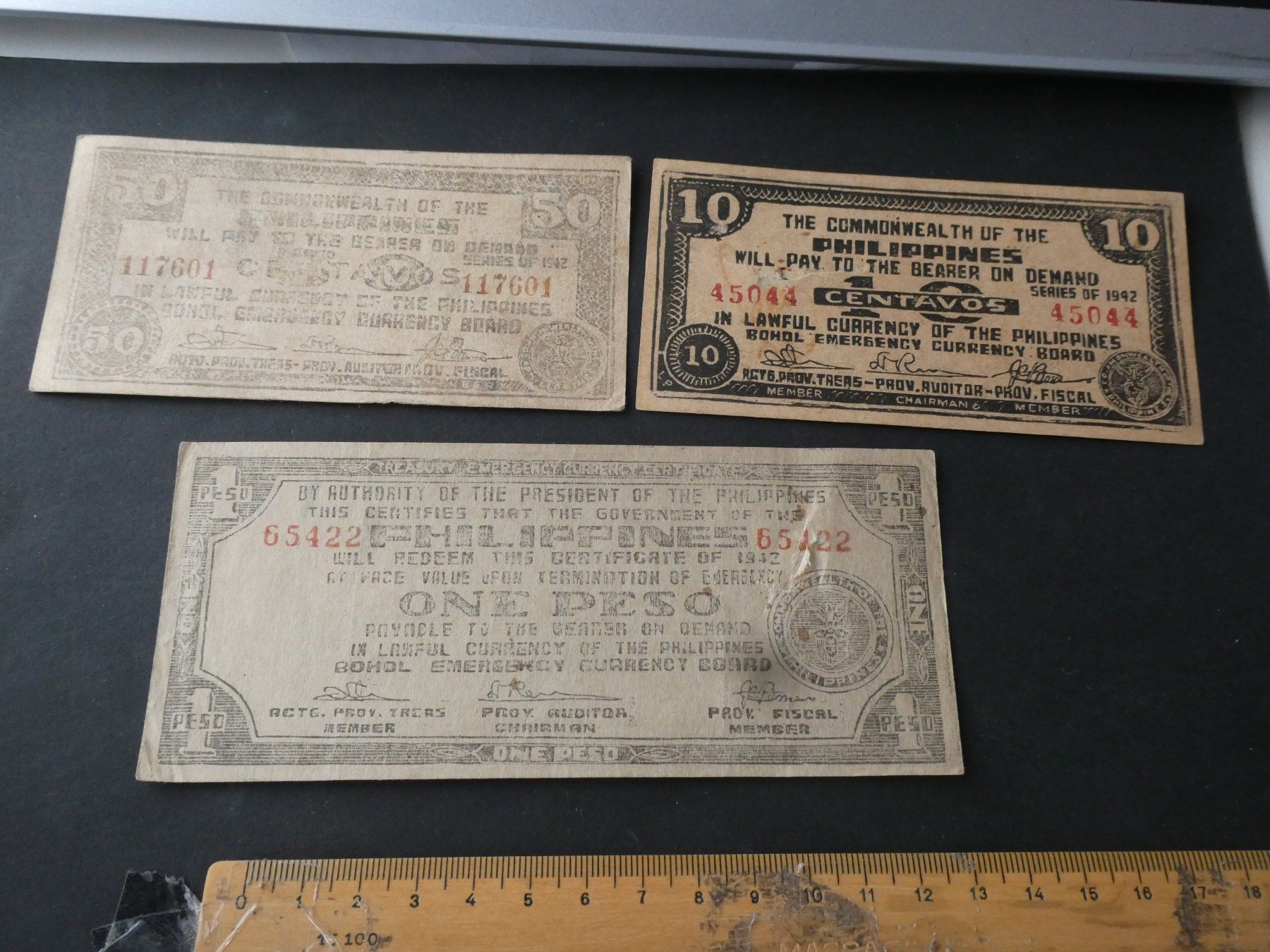 Banknoten: Philippinen WK II, 3 alte Geldscheine – Gebraucht aus Hinterforst von Rohusri