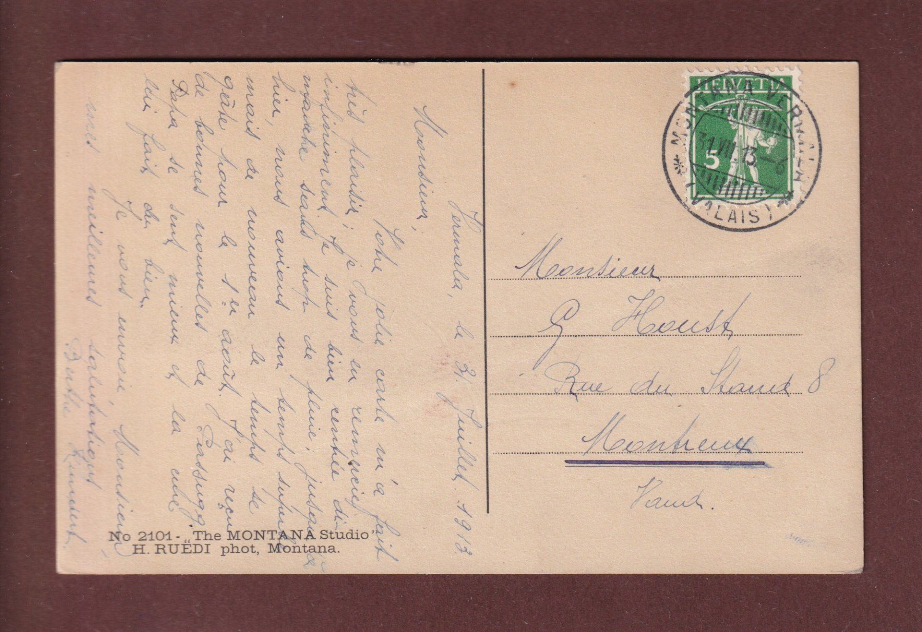Ansichtskarten: MONTANA-VERMALA - 1913 – Gebraucht aus Pully von nicecards 1