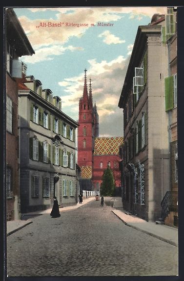 Cartoline postali: AK Basel, Rittergasse m. Münster, 1917 – Usato da Berlin venduto da bartko-reher
