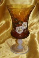 (KK) Sehr spezielle alte Vase, Glas, mit Malerei 22,5cm