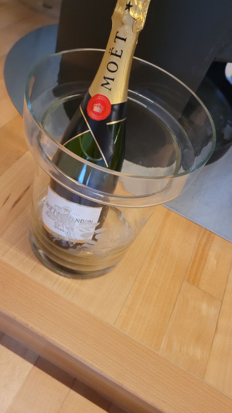Altro: Champagnerkühler aus Glas mit Moet 0,75 Fl – Usato da Horgenberg venduto da Klatschmohnmaria 3