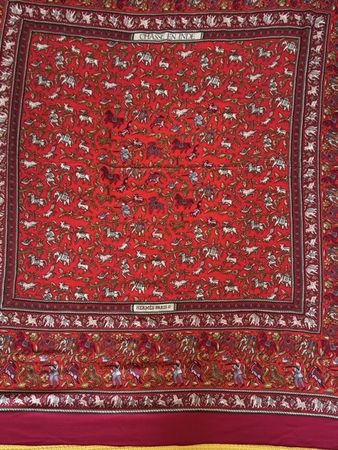 Foulard Carré Hermes 140 Chasse en Inde rouge état neuf