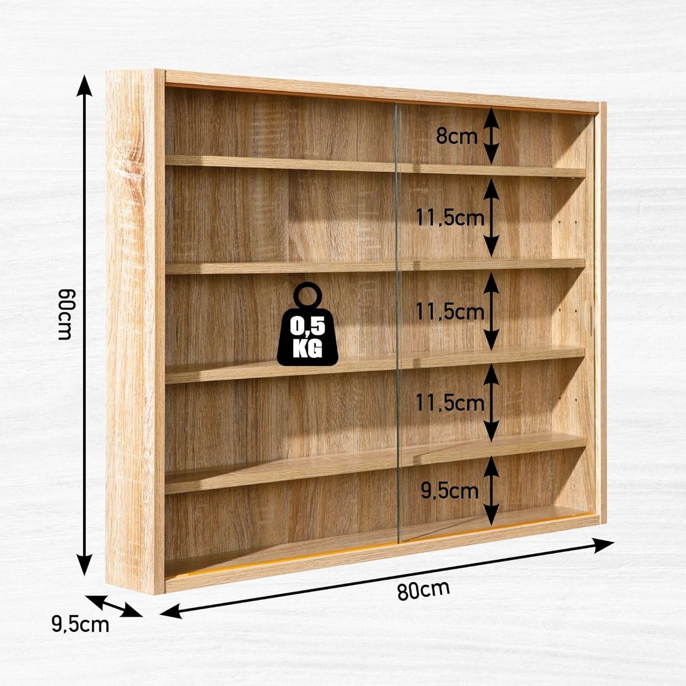 Vetrine: Sammlervitrine, Hängevitrine, Wandregal, Glasvitrine - Eiche – Nuovo e nell'imballaggio originale da Fislisbach venduto da IboTrade 2
