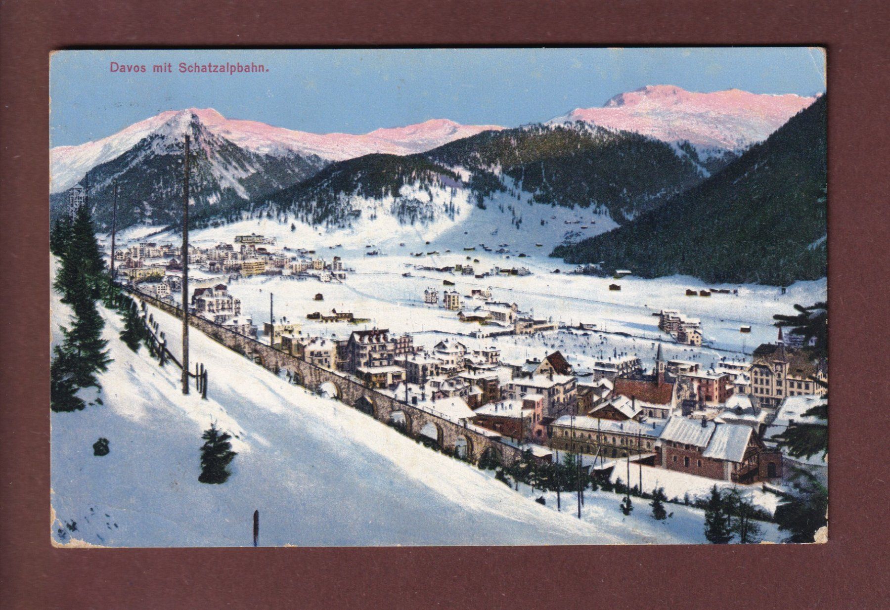 Ansichtskarten: DAVOS mit Schatzalpbahn - 1917 – Gebraucht aus Pully von nicecards