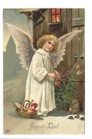 Weihnachten - Joyeux Noel - Engel - Geschenke - Präge-Litho