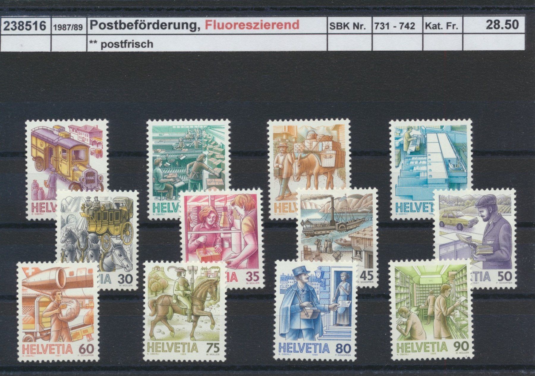 Alle Briefmarken: 1987/89 "Postbeförderung - Fluoreszierend", ** postfrisch – Neu (gemäss Beschreibung) aus Winterthur von Zupogeru