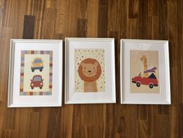 Kinderzimmer 3 Bilderrahmen 30x40 Weiss mit 19 Poster