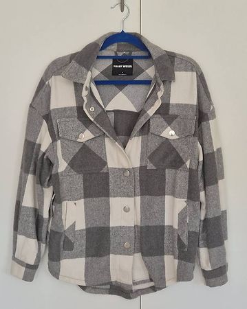 Karierte Damen Hemdjacke, Gr. S, grau/weiss