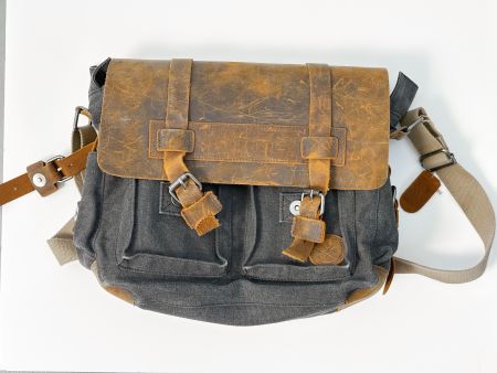 Kameratasche Canvas Leder grau braun gebraucht