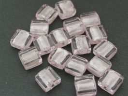 18 x quadratische Glasperlen in Rosa/Silber 12mm, Schmuck