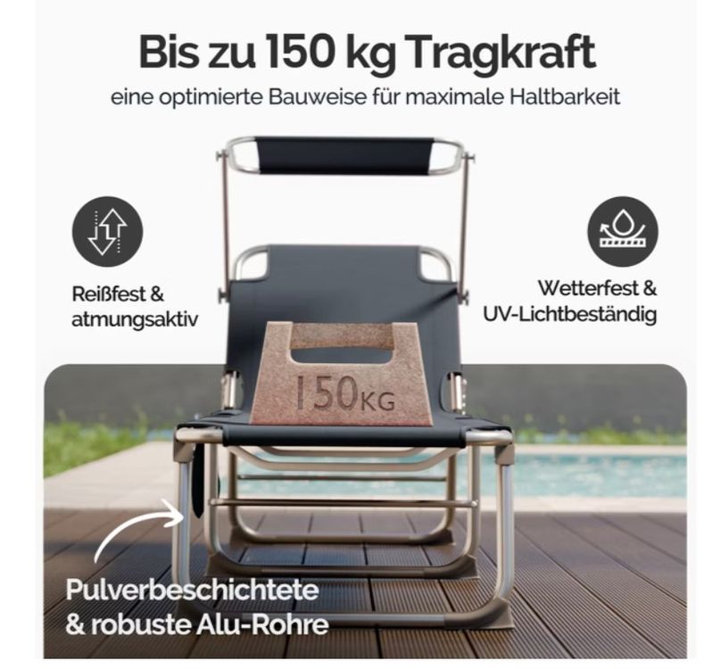 Sedie a sdraio: Gartenliege Ibiza 190x60cm klappbar mit Sonnendach – Nuovo e nell'imballaggio originale da Saxon venduto da Millestorie 6