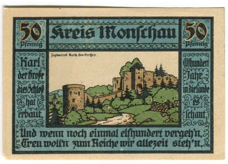 Banknoten: Notgeld "50 Pfennig.  Monschau 1921" – Gebraucht aus Basel von Butsch5