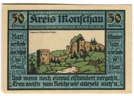 Notgeld "50 Pfennig.  Monschau 1921"