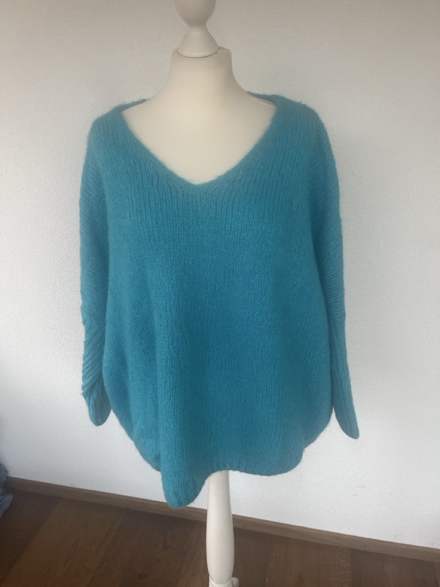 Maglioni & Felpe: Türkiser Saxx Strickpullover mit Peace Zeichen, Gr. M – Usato da Bärschwil venduto da Image-and-more