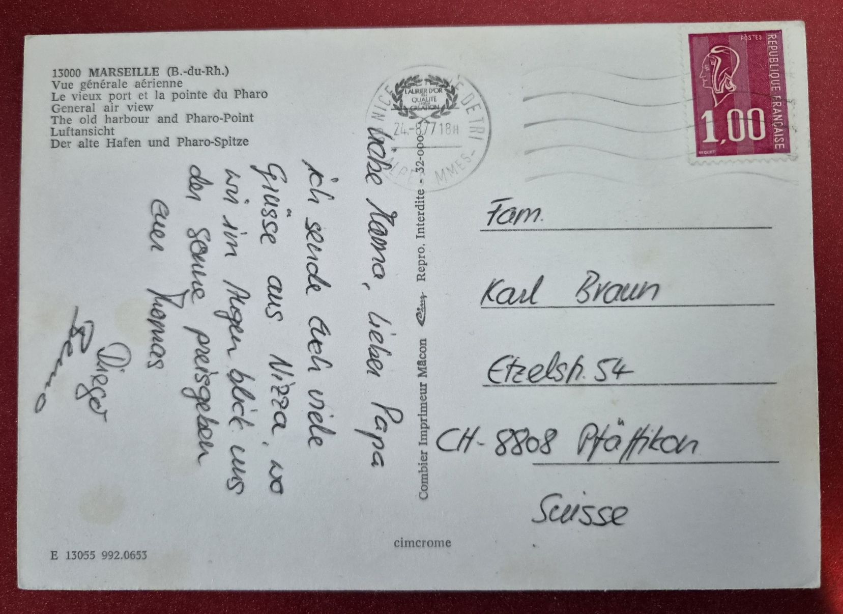 Cartoline postali: Marseille Hafen mit Schiff Luftansicht 1977 – Usato da Melchnau venduto da Arthurius 1